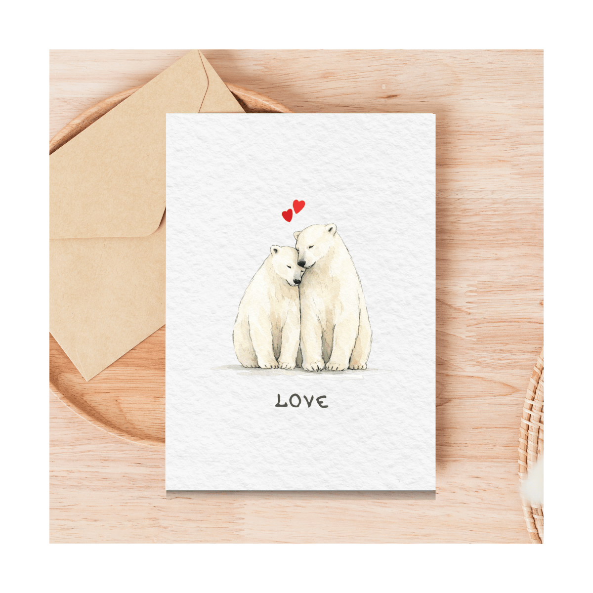 Polar Bear Minimalist Valentine&rsquo;s Day Printable Card (Digital Download)