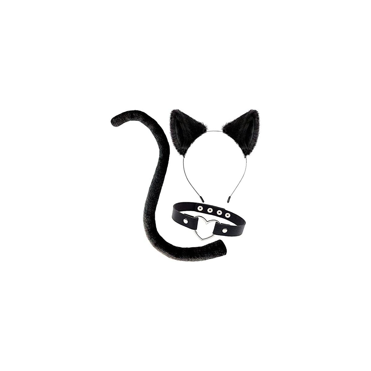 Black Cat Ears and Tail Costume Accessories for Women, Catwoman Outfit Sexy