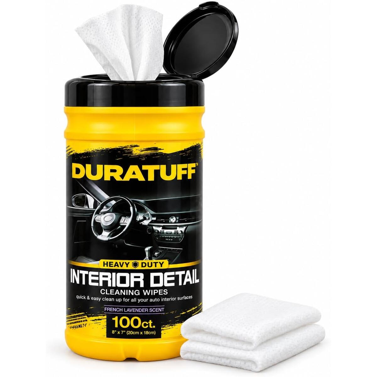 DURATUFF Auto Interior Detail Cleaning Wipes &ndash; 100 Count, Heavy-Duty, Streak-Free, French Lavender Scent