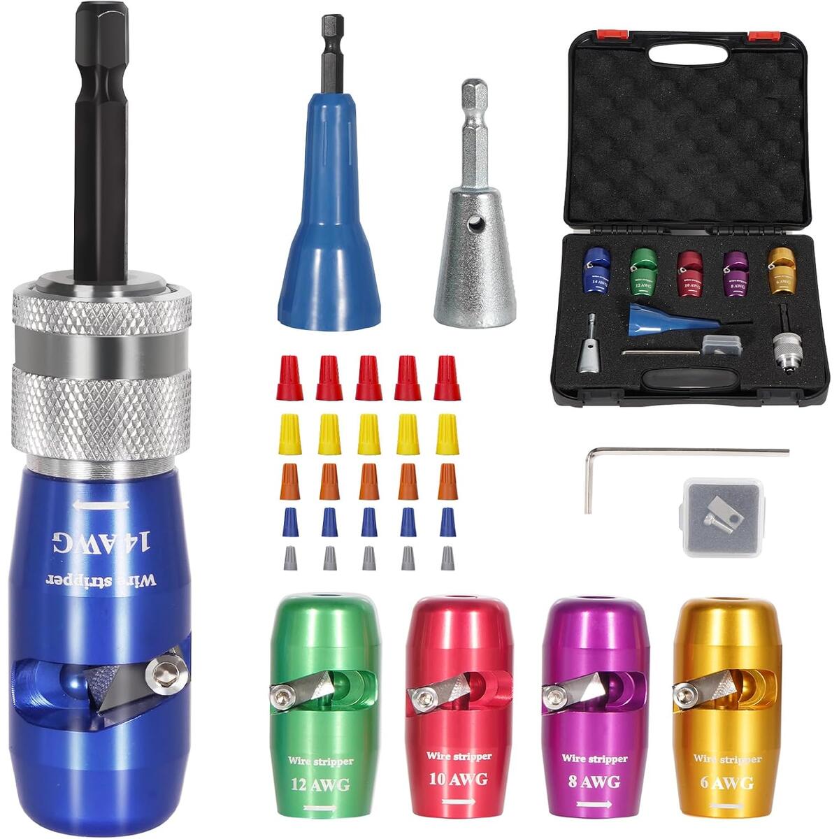 Wire Stripper Twister Tool for Drill, 35 in 1 New Wire Stripping for Drill 2025 Professional US Standard 14-12-10-8-6 Gauge Electricians Tools for Drill Wire Stripper and Twister Kit