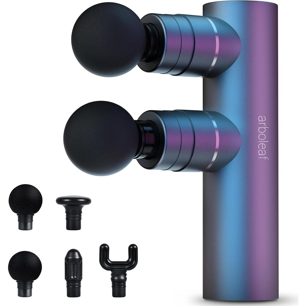 arboleaf Massage Gun Deep Tissue with Double Heads, Full-Metal Electric Portable Handheld Massager for Back, Shoulder, Sore Muscles, Pain Relief, 5 Modes, Seamless Speed Control