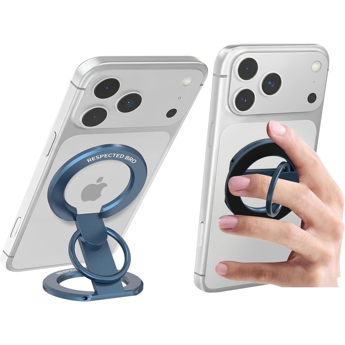 RESPECTED-BRO-Magnetic-Phone-Ring-Holder with Dual Rings, Compatible with iPhone 17/16/15/14/13/12, Multifunctional Stand for Desk,Office,Gym,Kitchen & All Metal Surfaces, Finger Loop Grip (Dark Blue)