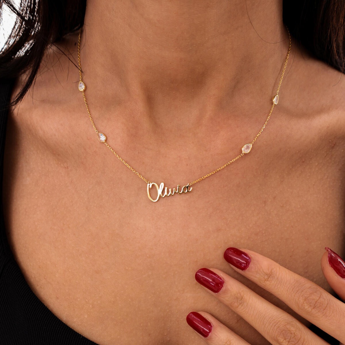 14K Gold Plated Custom Name Necklace in 925 Sterling Silver with White Cubic Zirconia for Women