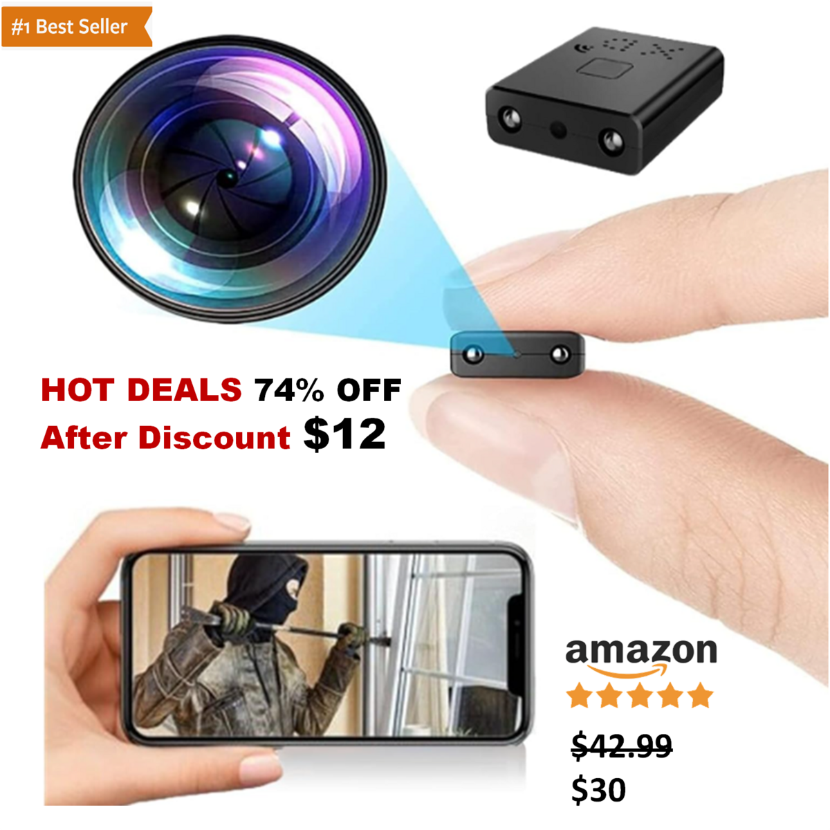 Mini WiFi Security Camera 1080p Full HD with Night Vision and Motion Detection RRP $42- ONLY $12 Note -Product As New. Box is slightly damaged