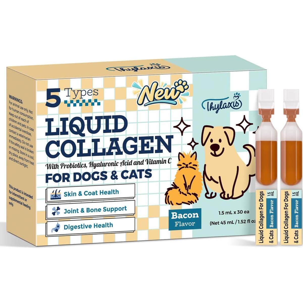 5-Type Liquid Collagen for Dogs & Cats with 30B CFU Probiotics, 30 Ampoules