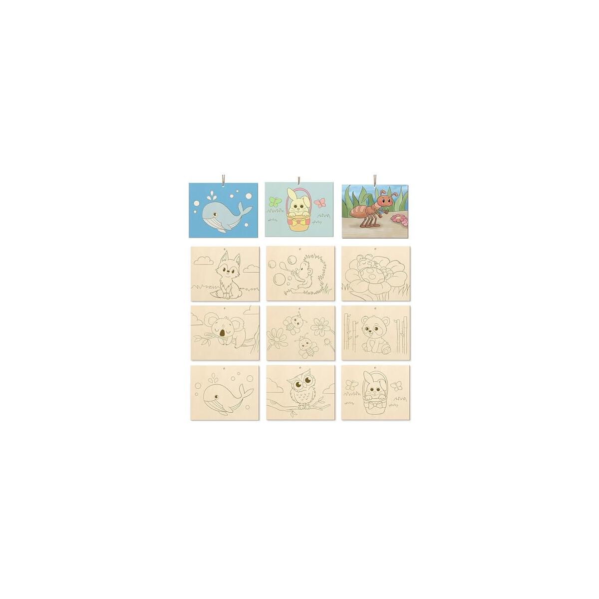 HANOIMINX(ハノイミンクス) 10 Pieces Unfinished Wood Crafts to Paint for Kids and Adults | Animal Wooden Ornaments, Bulk Predrilled DIY Painting Kit with Strings for Holiday Decor