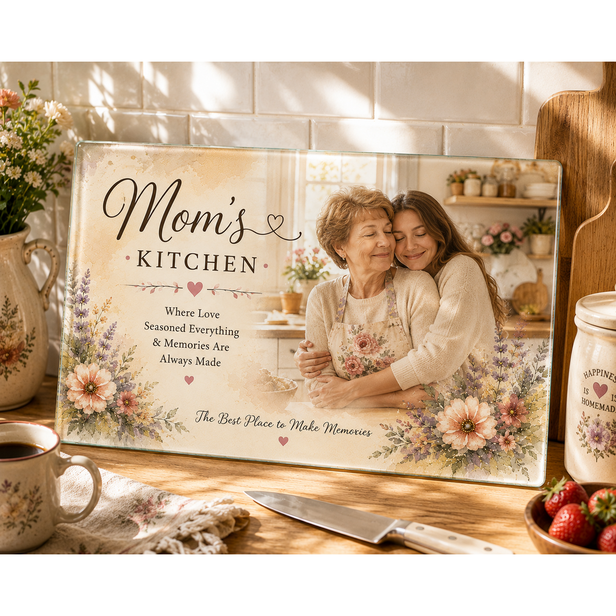 Personalized Grandma Glass Cutting Board, Gift for Mama Grandma Nana, Custom Family Kitchen Decor, Mother's Day Gift, Family Keepsake