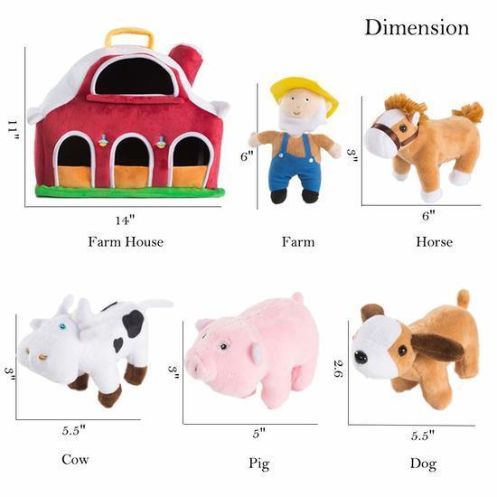 Farm House With 4 Plush Animals Horse Cow Pig Dog With 1 Farmer Stuffed