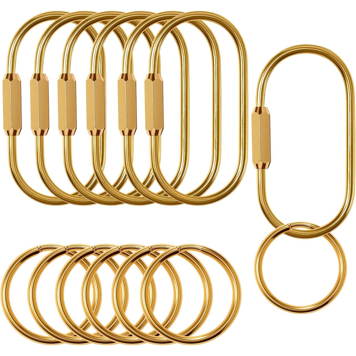 Solid Brass Key Ring, Gold Brass Key Ring Carabiner, Keychain Clip Organizer with Secure Screw Locking, Keys Rings Holder Set for Charms, Dolls, Car Keys, Handbags, Purses & Backpacks (7 Pack)