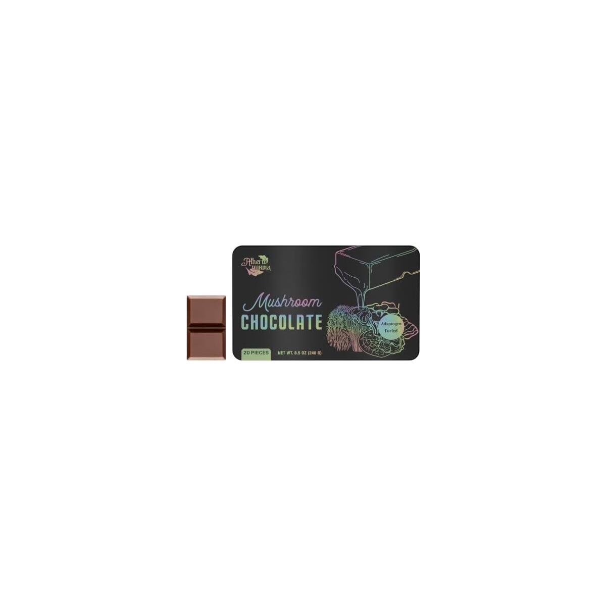 Functional Mushroom Chocolate &ndash; Mushroom Supplement with Lion&rsquo;s Mane, Reishi, Cordyceps, Chaga, Maitake & Turkey Tail | for Energy, Focus, Cognition & Mood | Vegan, 20 Pieces