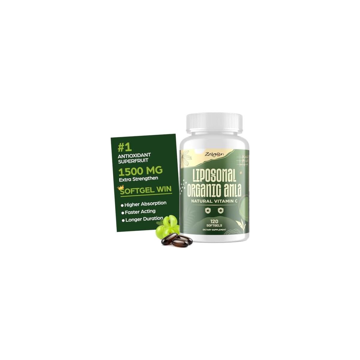 Liposomal Amla Capsules 1500mg | Organic Amla Superfruit Extract Indian Gooseberry Supplement | Vitamin C-Rich for Immune & Digestive Support, Promote Skin Glow & Hair Resilience &ndash; 120 Softgels