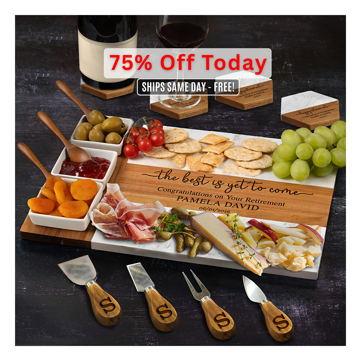 Retirement Gift, Personalized Charcuterie Board, Corporate Appreciation Custom Cutting Board, Coworker Farewell Party, Boss Thank You Gift - coasters