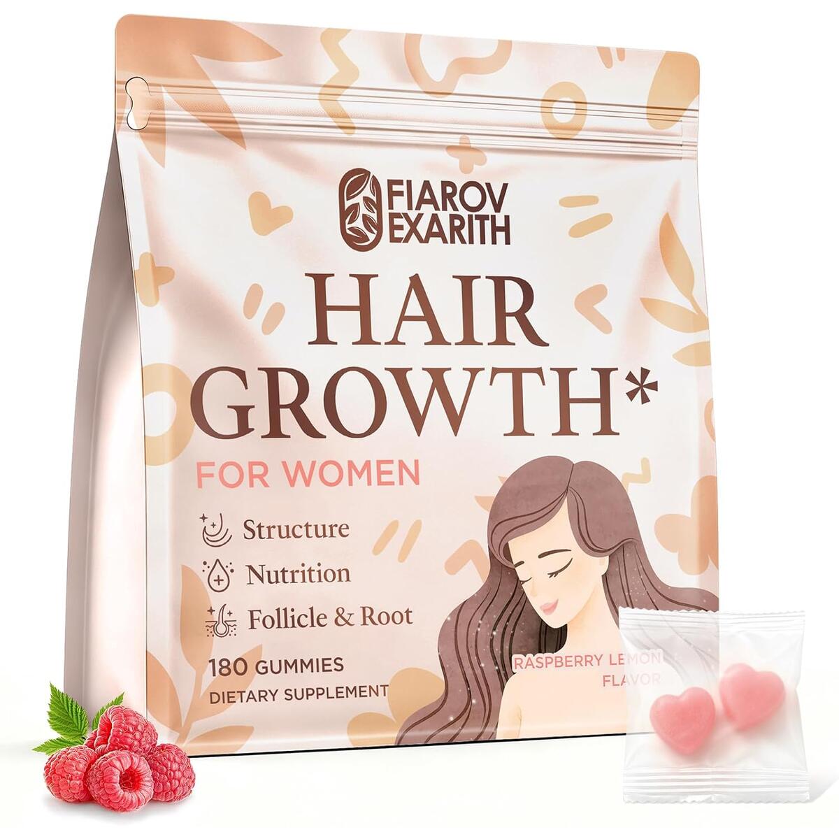 Hair Growth Gummies for Women, Biotin, Collagen, Raspberry Lemon, 180ct